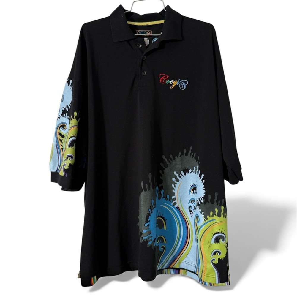 Vtg COOGI Short Sleeve Splash Paint Polo‎ Shirt Mens 4XL Swirl Urban Hip Hop